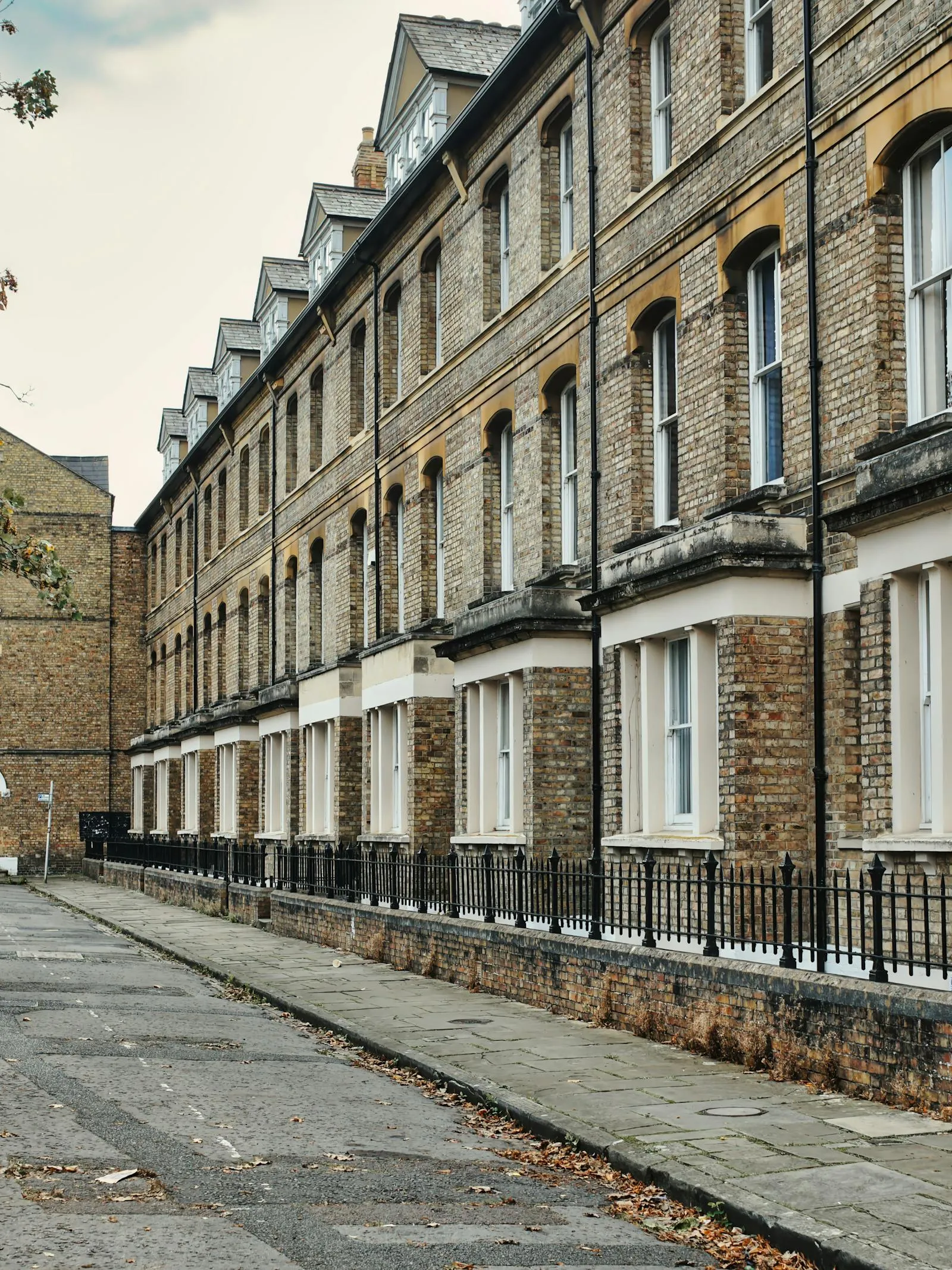 A street of brick homes in Cambridge